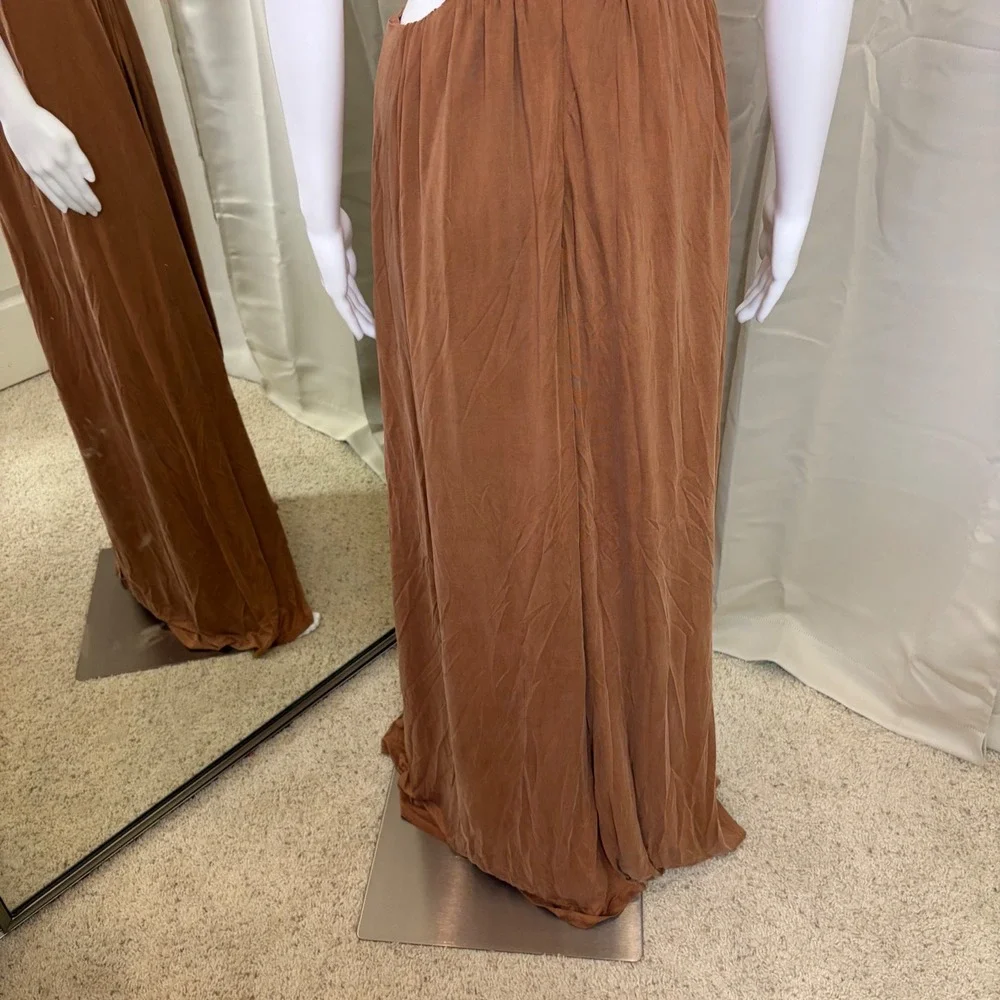 Stylestalker Rust Brown Cut Out Maxi Dress V-Neck High Slit Open Back Small